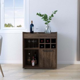 Bar Cabinet Dext, Two Concealed Shelves, Six Wine Cubbies, Dark Walnut Finish